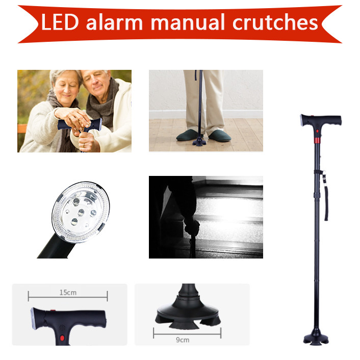 LED Walking Stick with Security Alarm Height Adjustable Collapsible Folding Cane