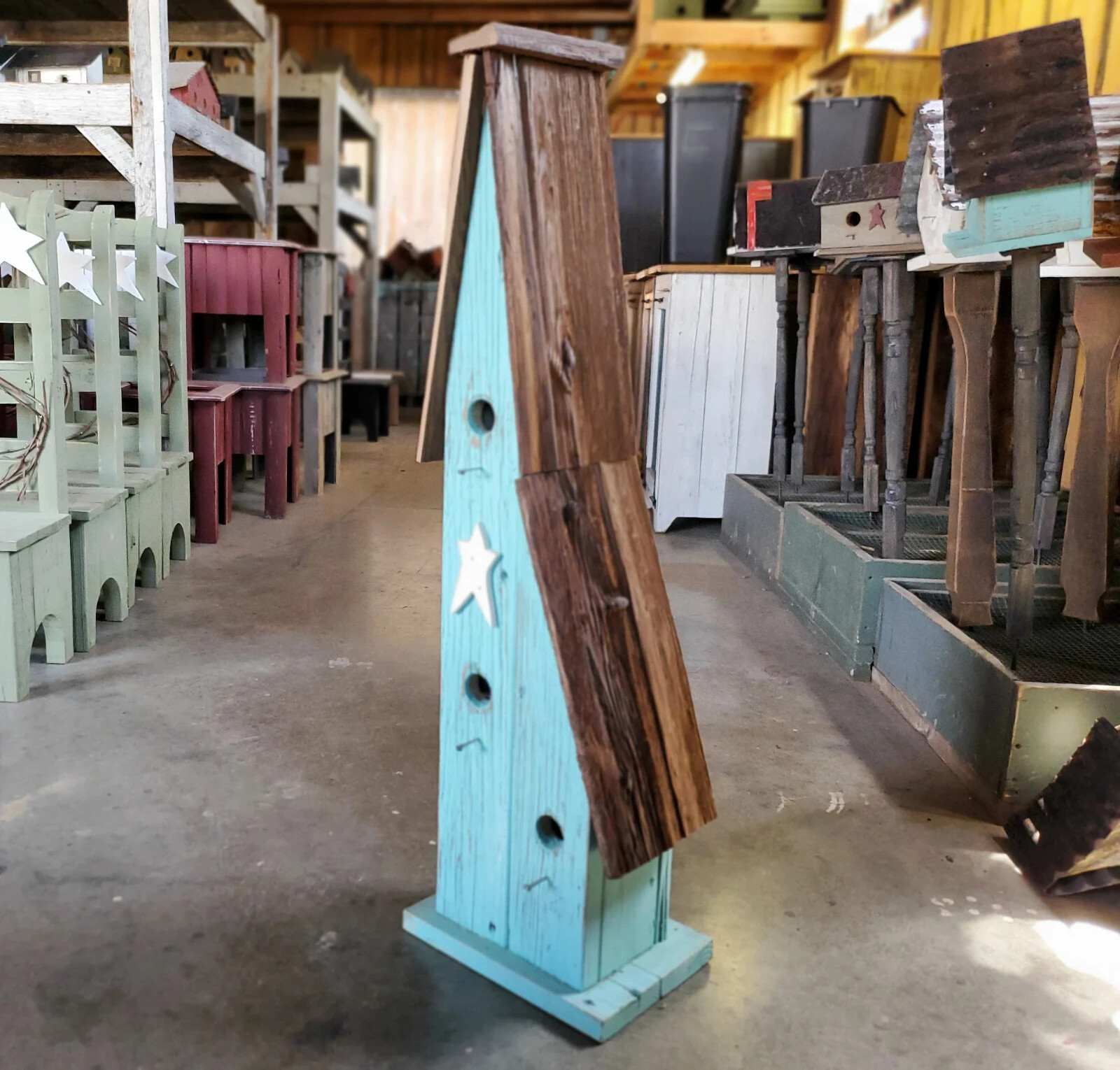 Rustic Reclaimed Wooden Extra Large Lean-To Condo Birdhouse For Outdoor Decor