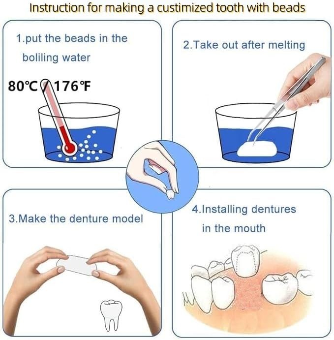 Temporary Teeth Crown Kit with Fitting Beads for Missing, Broken Teeth, Gaps, De