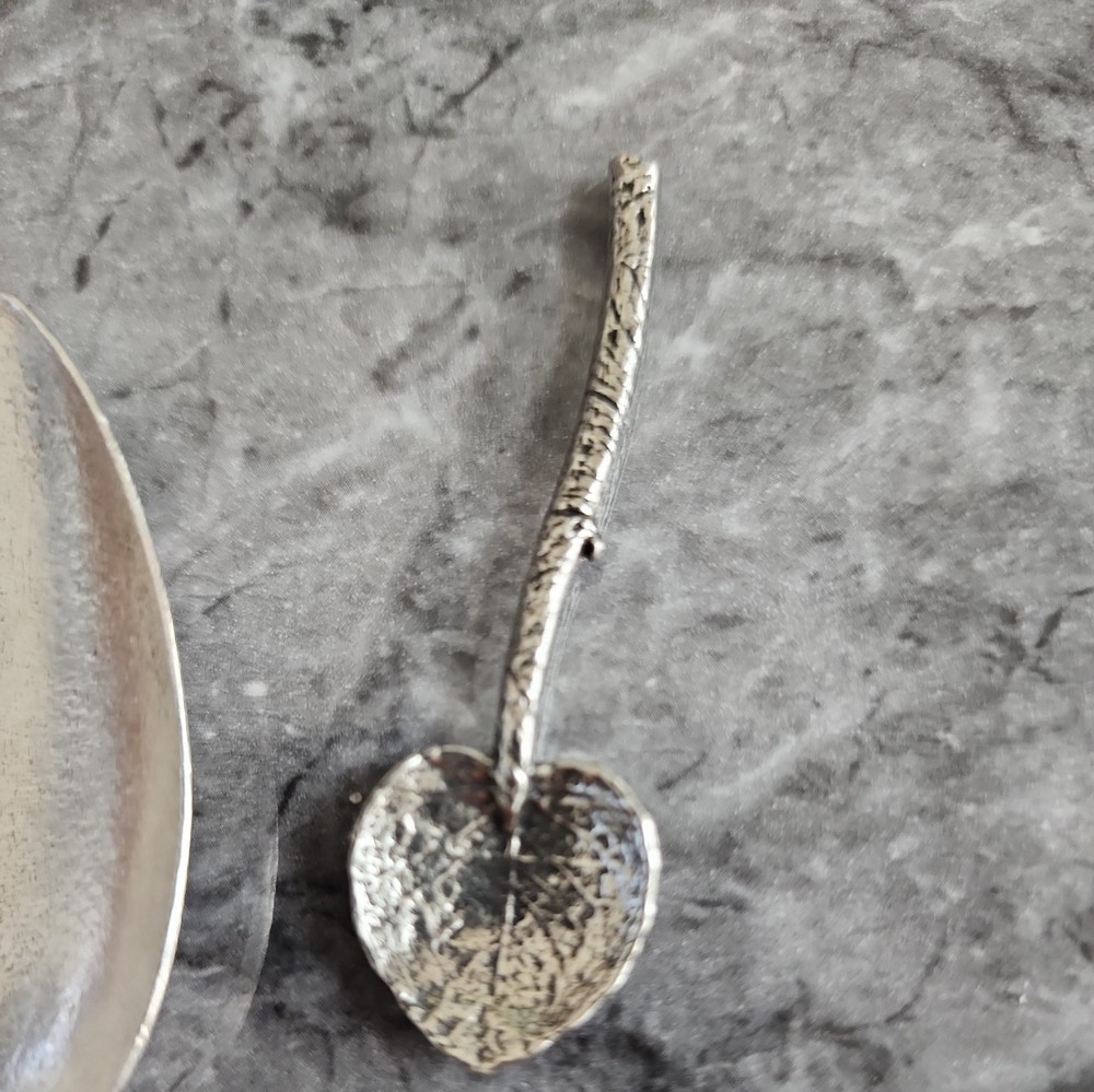 Unique Leaf Design Open Salt Cellar with Leaf Serving Spoon Silver color (EB2)