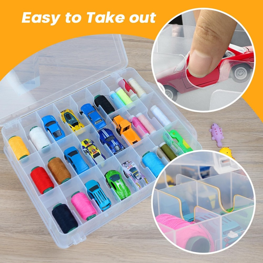 46 Grids Sewing Organizer, Double Sided Thread Box Storage, Portable Clear Pl...