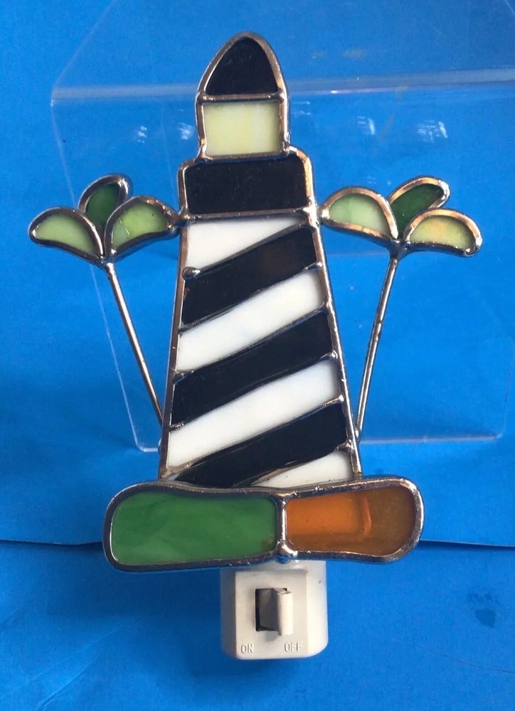 Stained Glass Lighthouse Plug in Night Light on/off switch