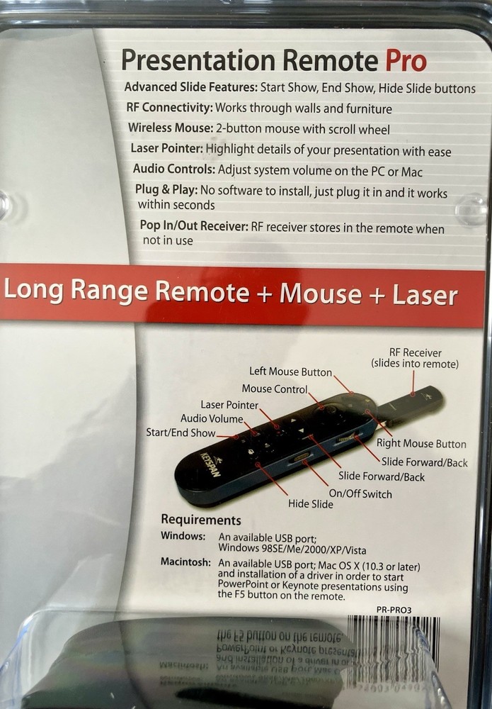 Keyspan TRIPP LITE PR-PRO3 Wireless Presentation Remote + Mouse + Laser NEW