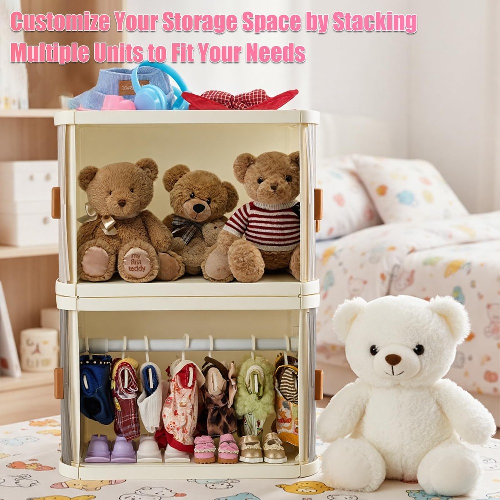 Foldable Doll Wardrobe Closet Compatible with Labubu Clothes – Translucent