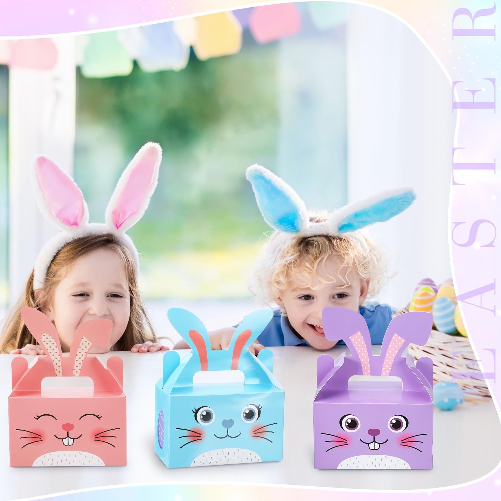 100 Pcs Easter Treat Boxes Bunny Favor Boxes with Handle Rabbit Shape Basket ...