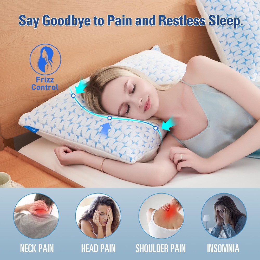 QUTOOL Cooling Firm Side Sleeper Pillow, Adjustable Shredded Memory Foam