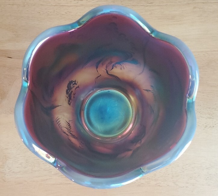 Fenton Plum Iridized Atlantis Koi Fish Verlys/ Vase