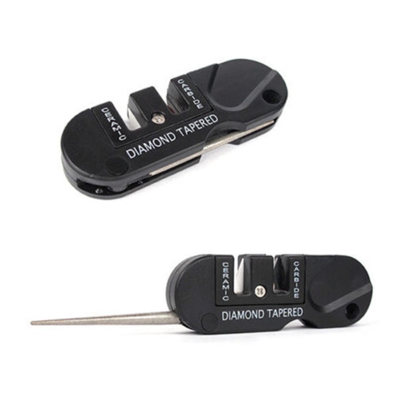 Outdoor Mini Folding Knife Sharpener Ceramic Carbide Diamond Tapered Tools