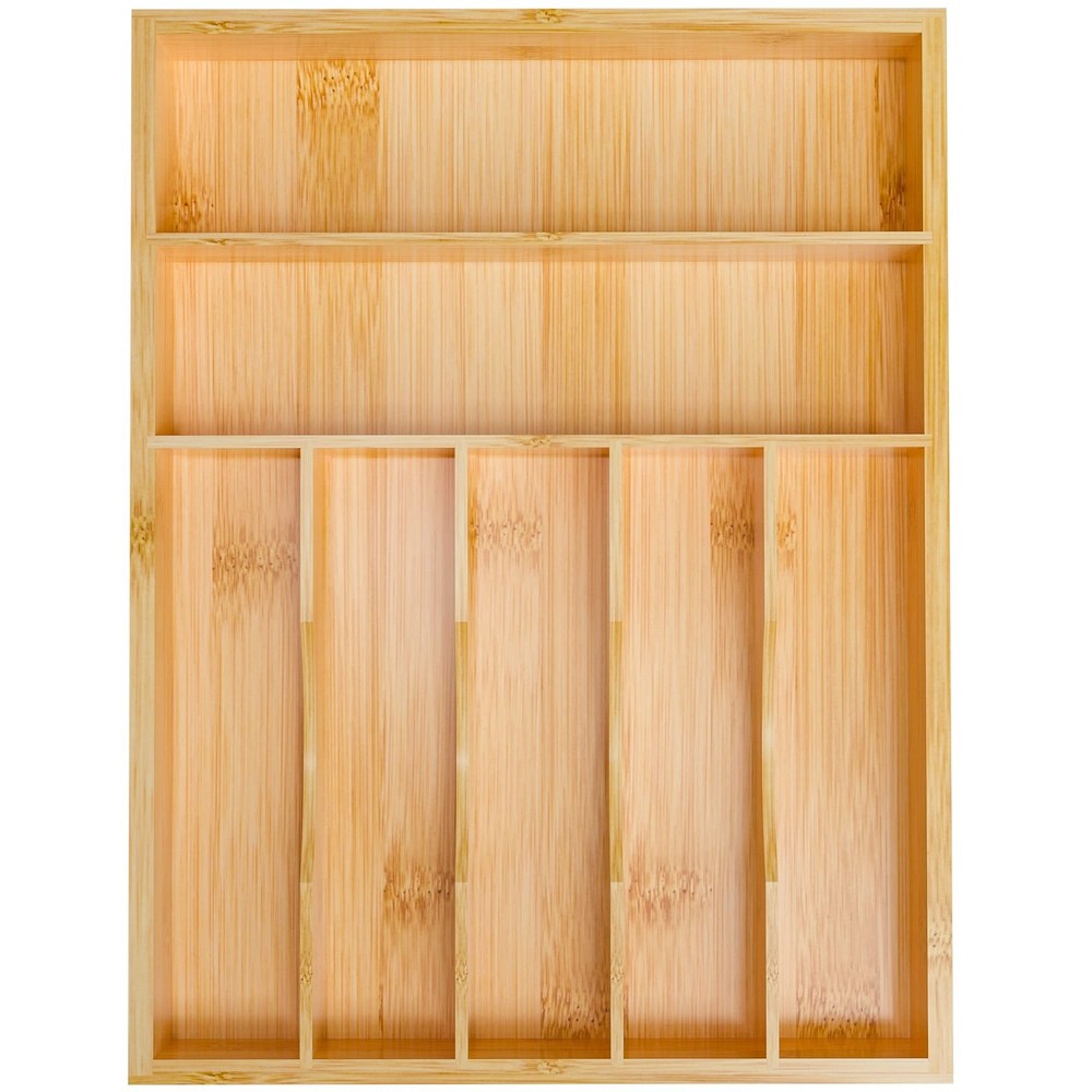 Flatware Organizer Silverware Drawer Organizer - 7 Slots Bamboo Cutlery Tray ...
