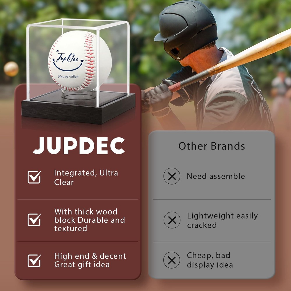 JupDec Baseball Display Case, Clear Cube Holder with 1 Pack, Black