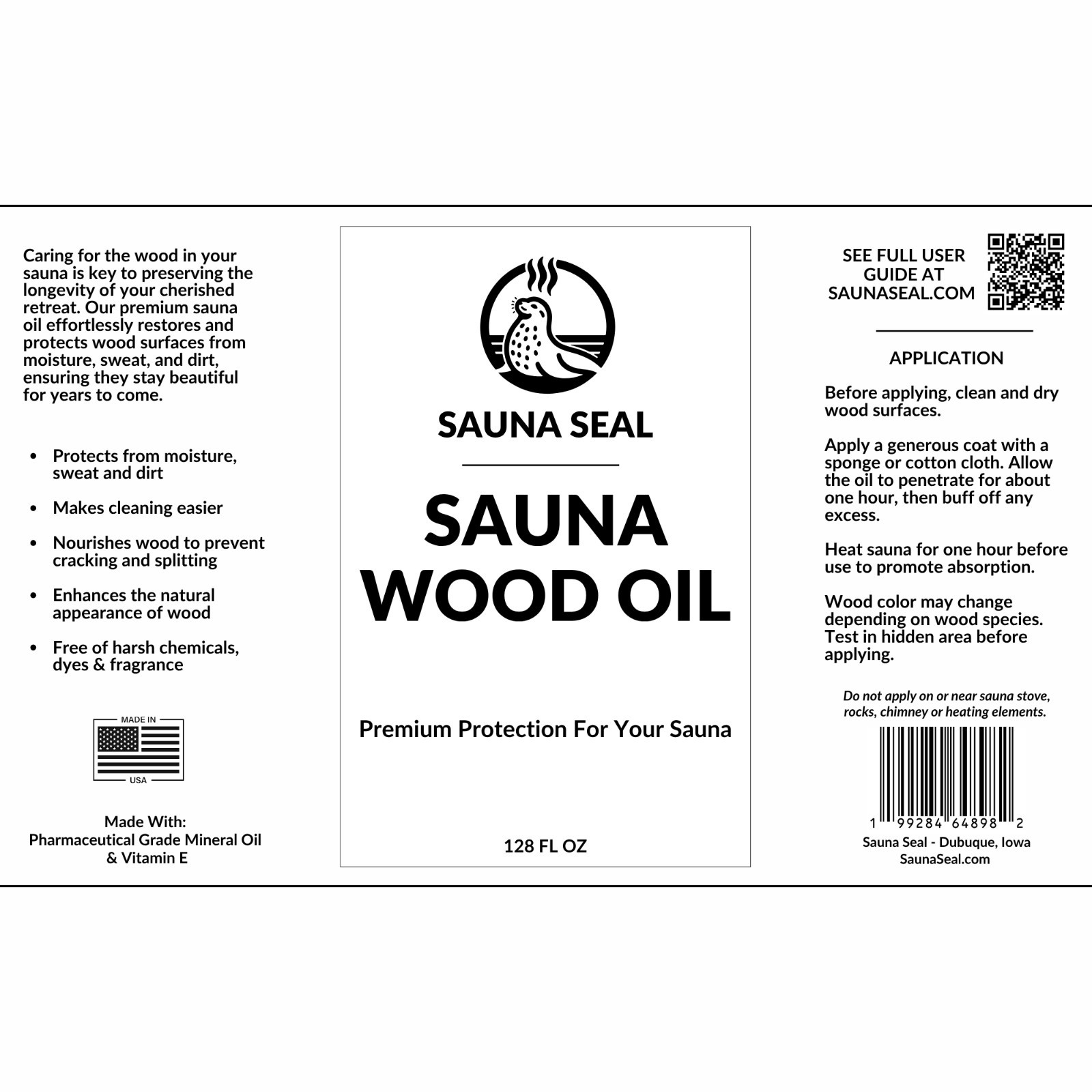 Sauna Seal - Sauna Wood Oil 128oz - Protects Sauna Benches & Walls - Made in USA
