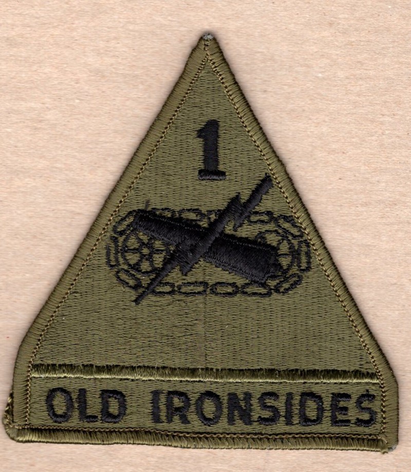 Army Patch:  1st Armored Division w/tab - subdued, merrowed edge (1 piece)