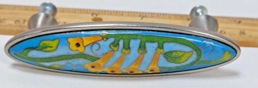 Two Enamel Cloissonais Cabinet Drawer Pulls - Beautiful