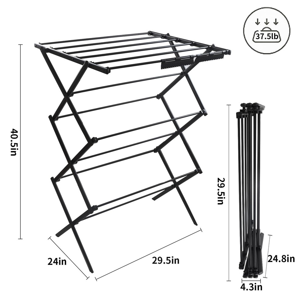 3 Tiers Extendable Clothes Drying Rack, Vertical Laundry Rack Portable and Co...