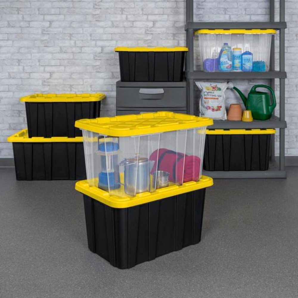 Sterilite 27 Gallon Industrial Stackable Storage Tote Lidded Containers, 16 Pack