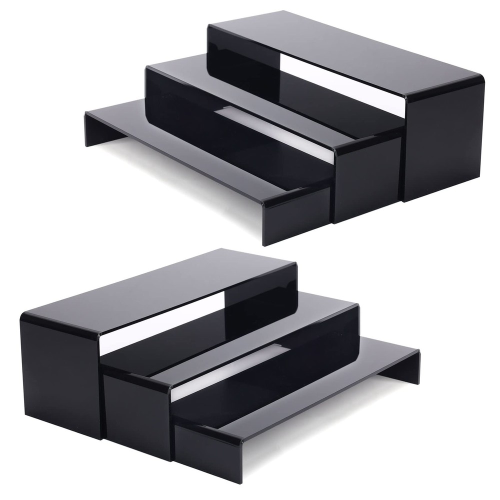 6Pcs Large Acrylic Risers, 2 Set(11.2”L~11.6”L~12”L) Black Rectangular Showca...