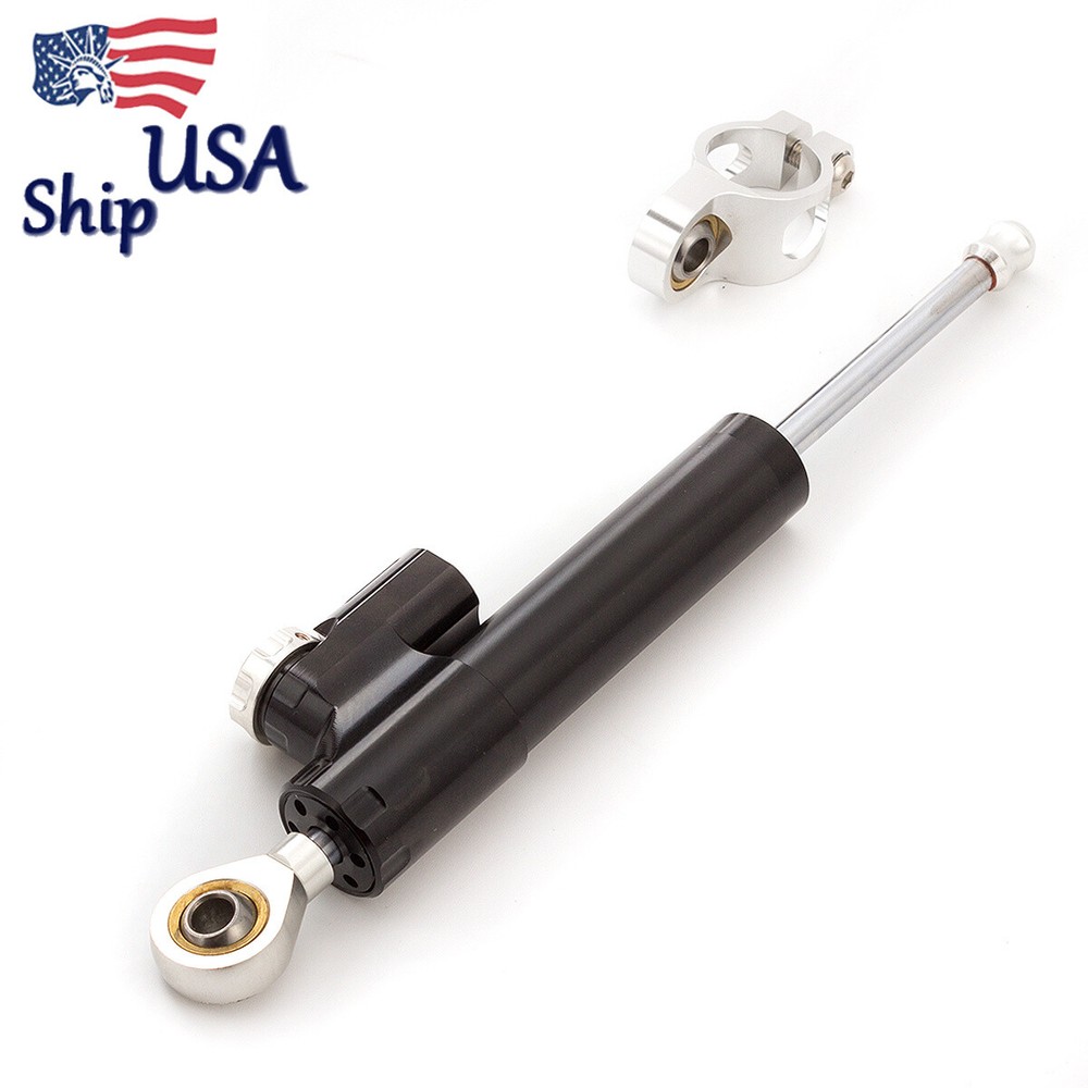 Motorcycle Universal Adjustable Steering Damper Stabilizer Safety Black & Silver