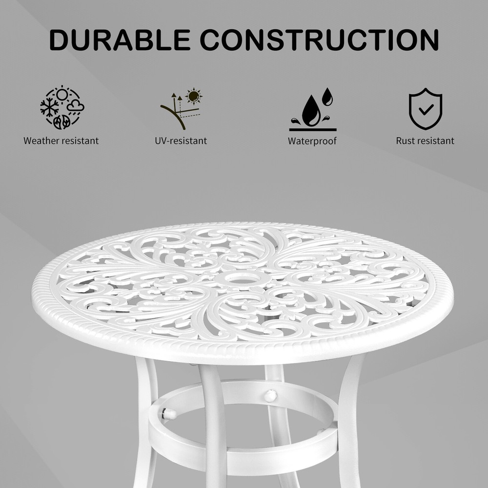 Phoenix Cast Aluminum Round Table Patio End Table Side Table Bar Table White