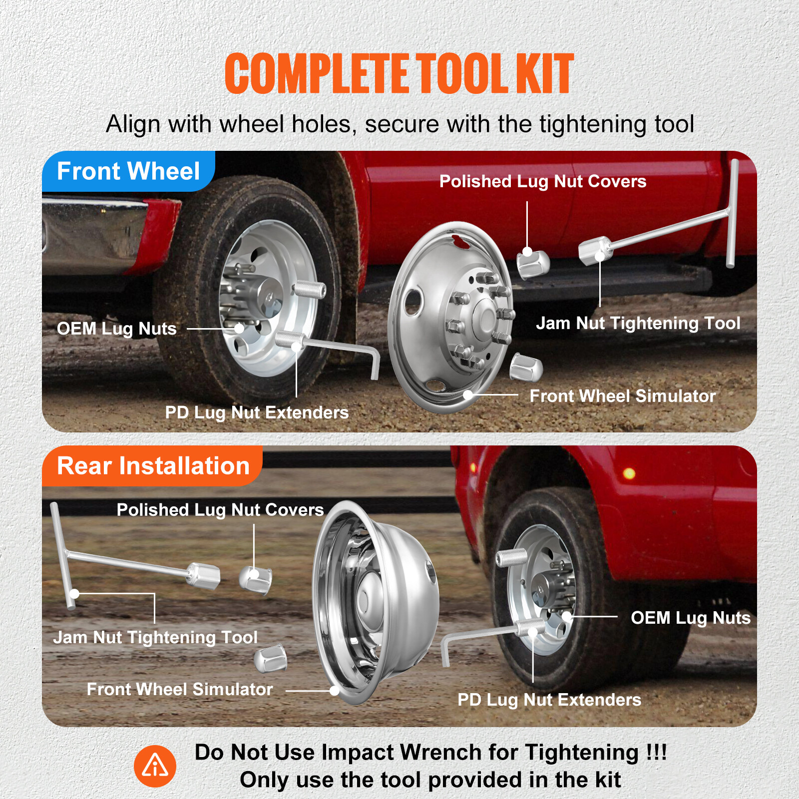 VEVOR 19.5" Wheel Simulators Cover Stainless Steel 2005-2020 Ford F450/F550 4 pc