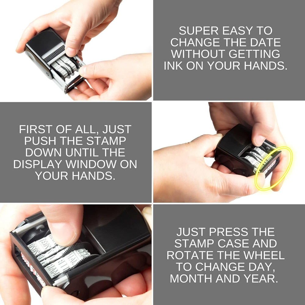 Self Inking Rubber Date Stamp, Refillable and Changeable Ink Pad, Great for Mark