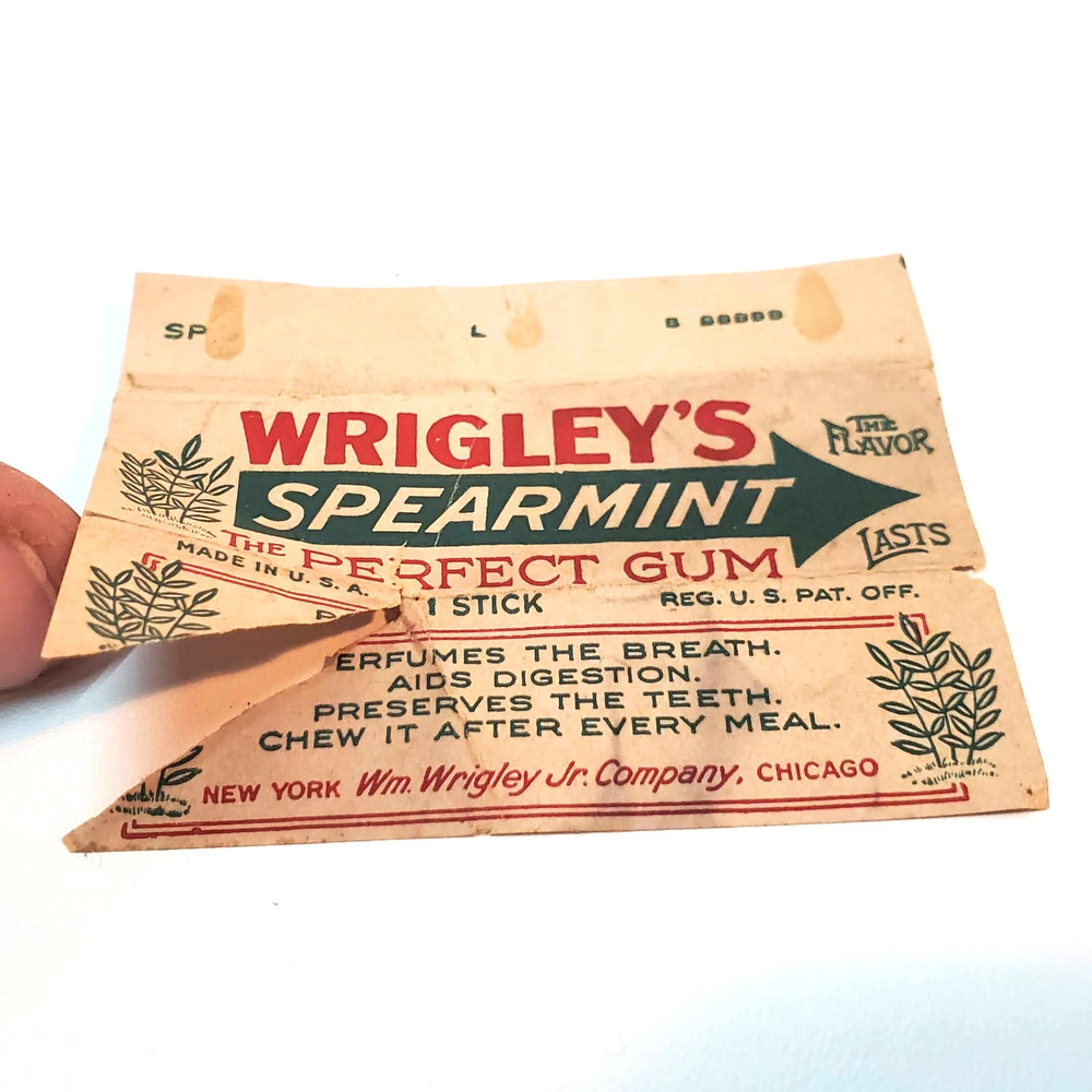 Wrigley's Spearmint Chewing Gum Wrapper Vintage