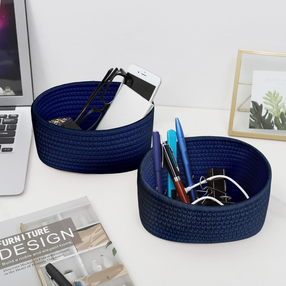ABenkle 【2 Pack】 Small Woven Baskets, Tiny Oval Shallow Storage Baskets, Mini...