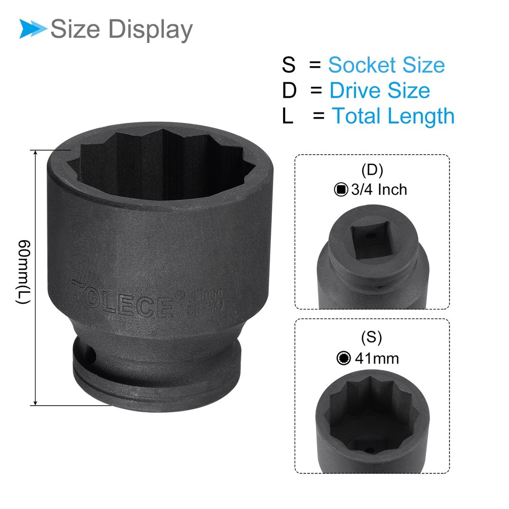 Impact Socket 3/4" Drive 41mm Socket 60mm 12 Point for DIY Hand Making