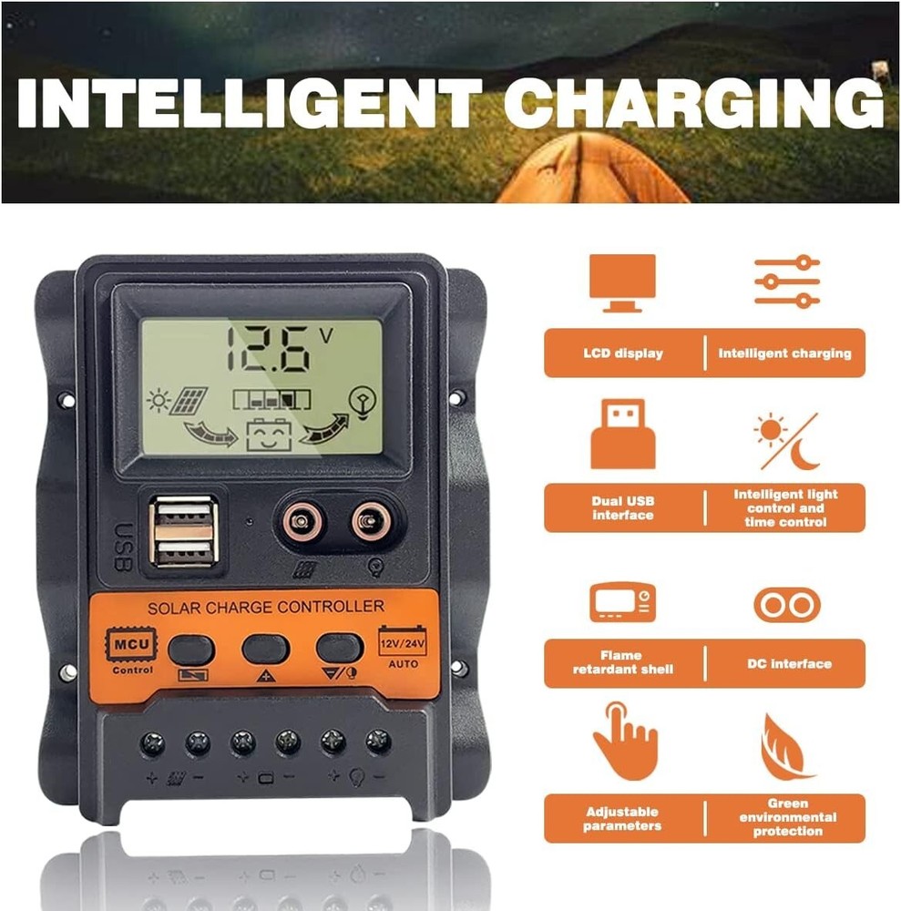 30A PWM Solar Panel Regulator Charge Controller Auto Focus Tracking USB 12/24V