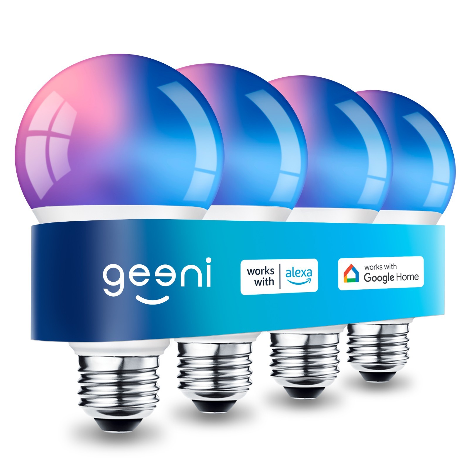 Geeni 4-Pack Smart LED Bulbs | Multicolor Wi-Fi Light Bulbs with Alexa & Google
