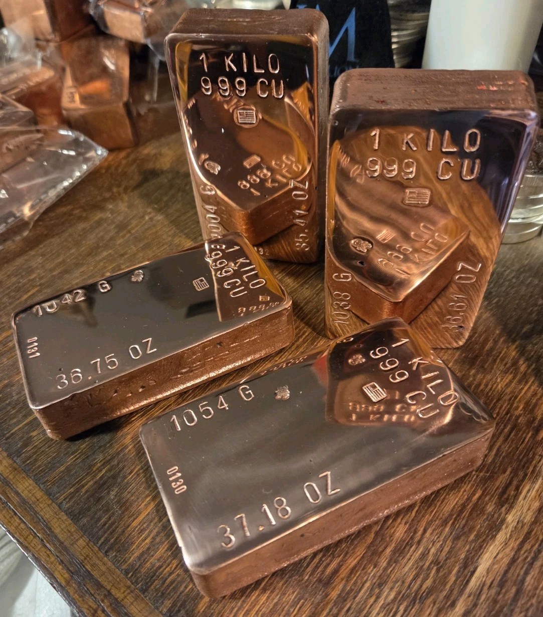 1 Kilo Hand Poured Solid Copper Bullion Bar .999 Pure Fine Copper Kg Ingot
