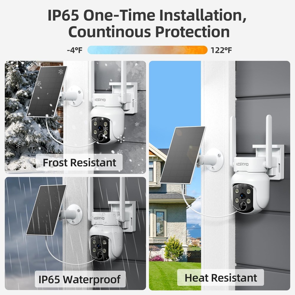 4MP Solar Security Camera, WiFi Camera for Home Security System, Battery Powe...