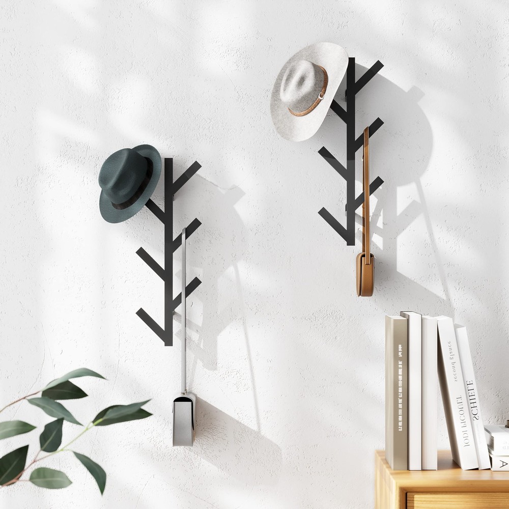 2 Pack Vertical Coat Rack Wall Mounted, Metal Vertical Hat Rack for Wall, Mod...