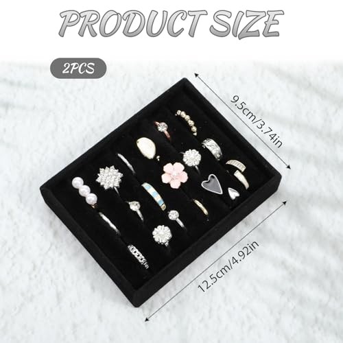 2 PCS Black Velvet Stackable Ring Organizer Tray, Earrings Display Tray