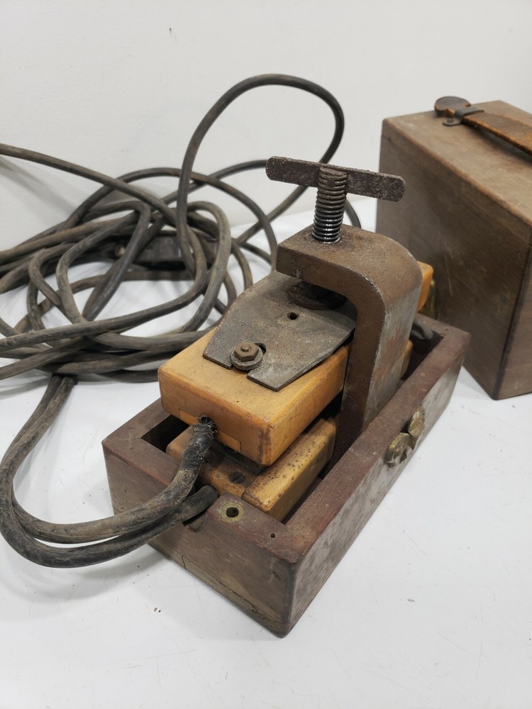 ANTIQUE SIMPLEX WIRE CABLE ELECTRIC SOLDERING IRON TOOL MACHINE BOSTON