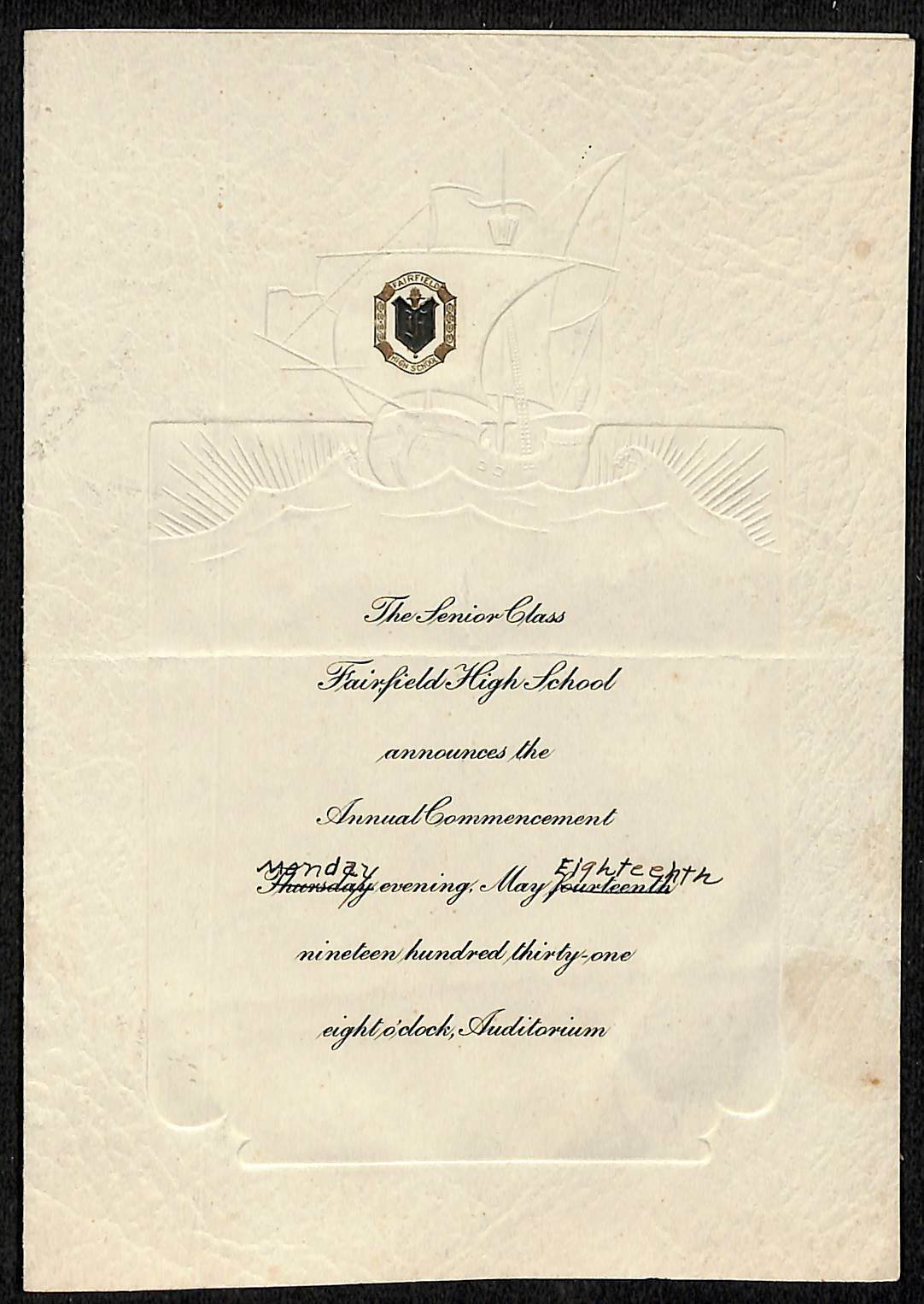 1931 Fairfield High School VA? Senior Class Annual Commencement Announcement