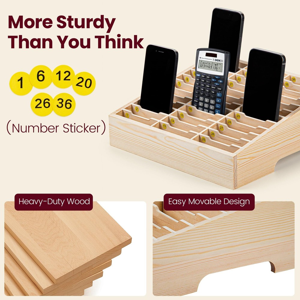 Classroom Cell Holder, Fully Assembled 36 Grid Cellphone Storage Box for Stud...