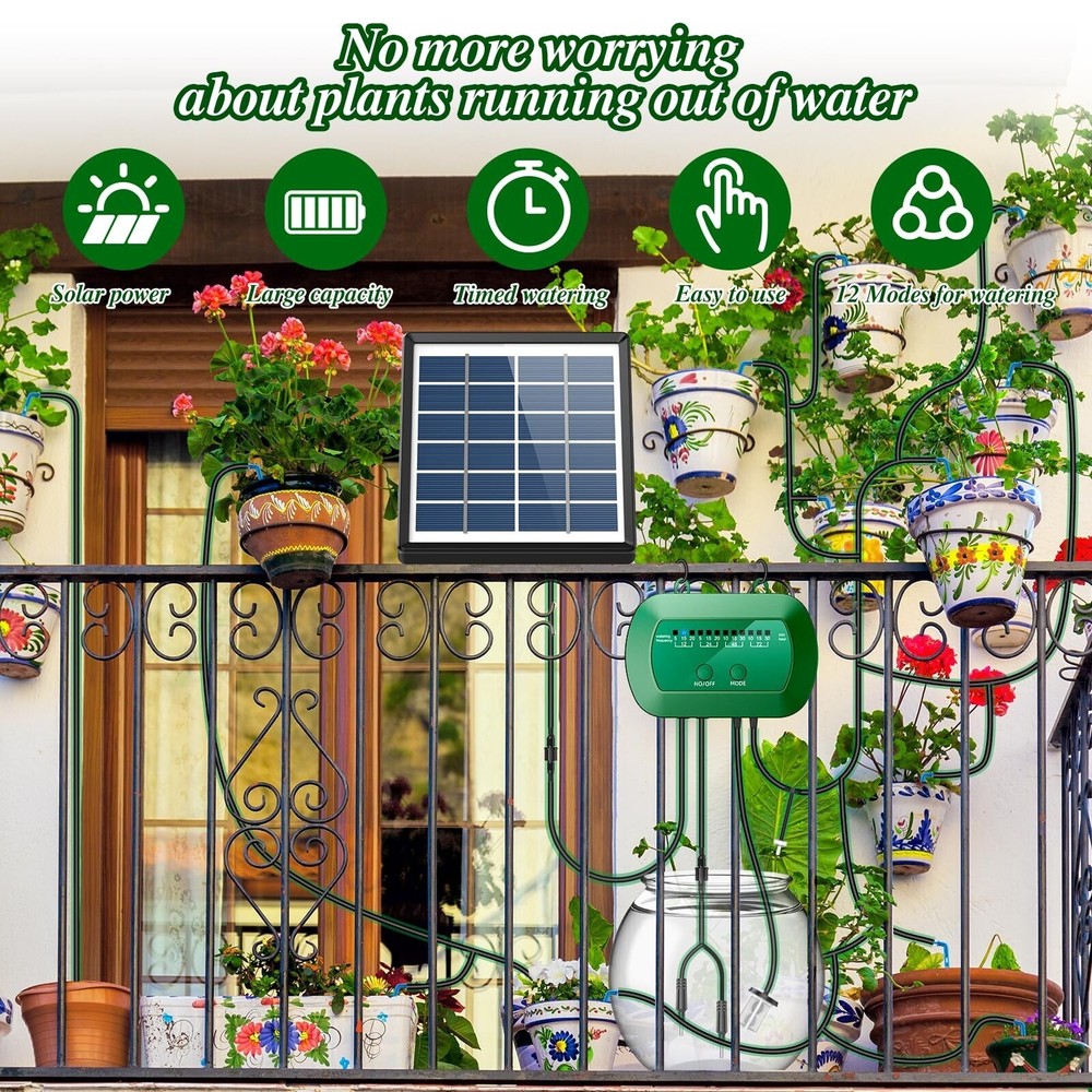 50FT Solar Automatic Drip Irrigation System Kit Plant Watering Timer Garden