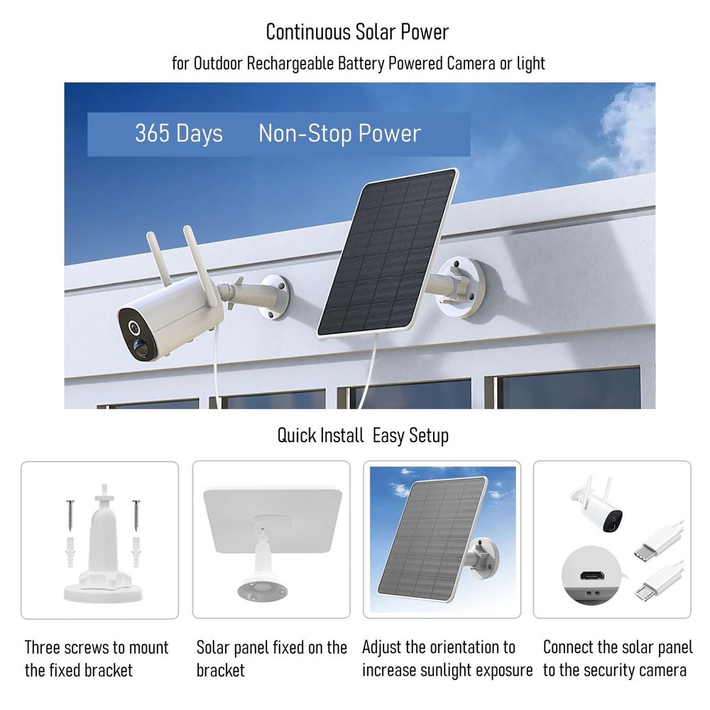 Solar Panel for Security Camera, 6W Solar Panel Micro USB & USB-C for Outdoor...