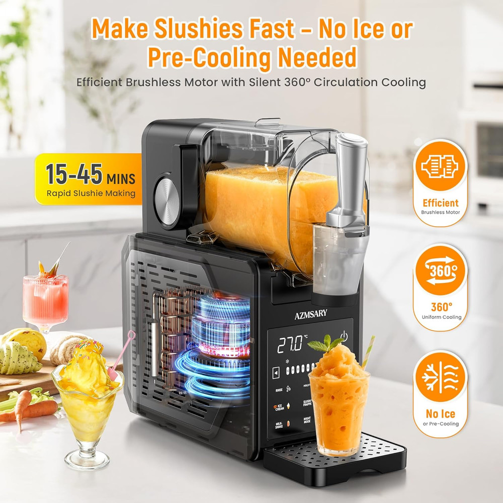 Home Slushie & Ice Cream Machine with LED Display, 6 Programs, No Ice Needed