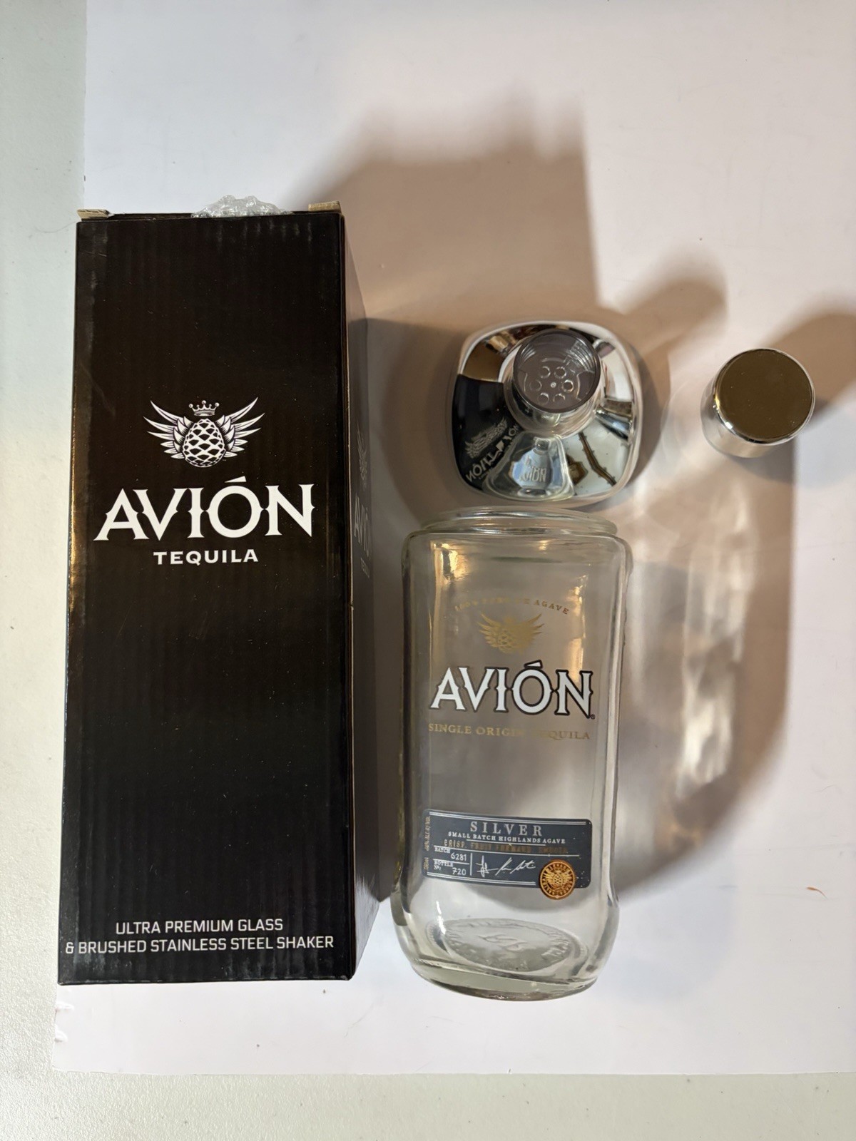 Brand New Avion Tequila Ultra Prem. Glass & Stainless Steel Cocktail Shaker x12