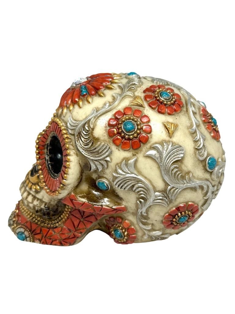 Gothic Day Of The Dead Flower Floral SKULL Skeleton HEAD Sculpture Figurine Gift