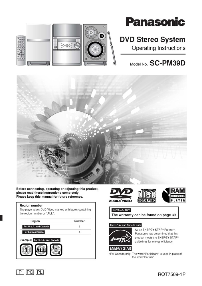 Panasonic SC-PM39 CD Stereo System Owners Instruction Manual