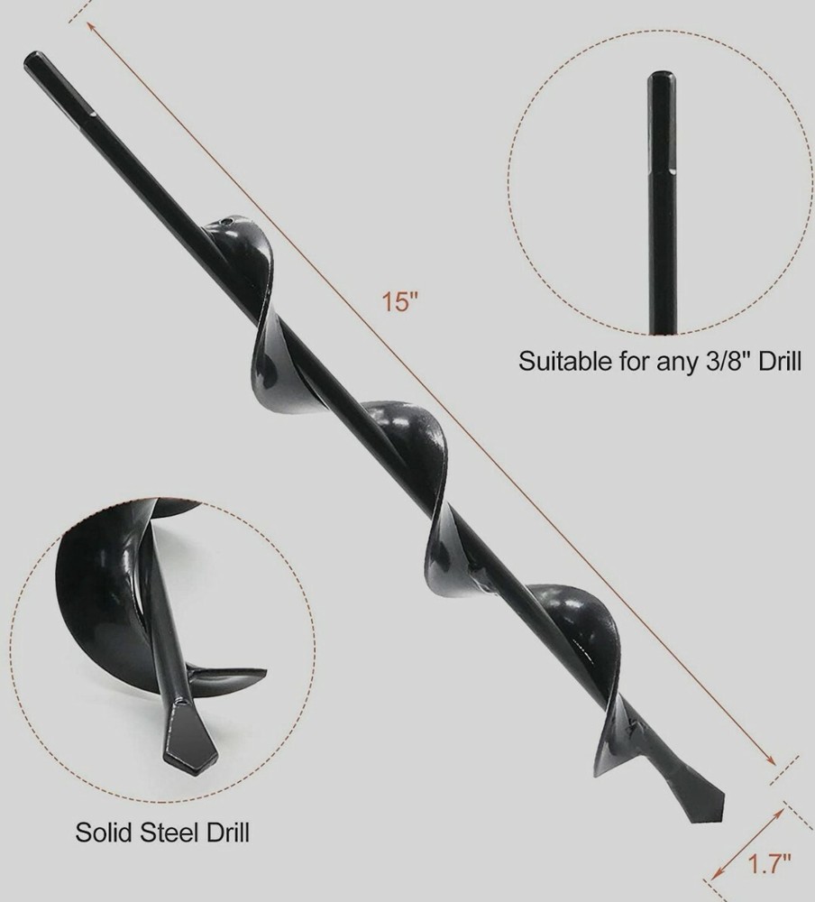 1.7" x15" Earth Auger Spiral Drill Bit