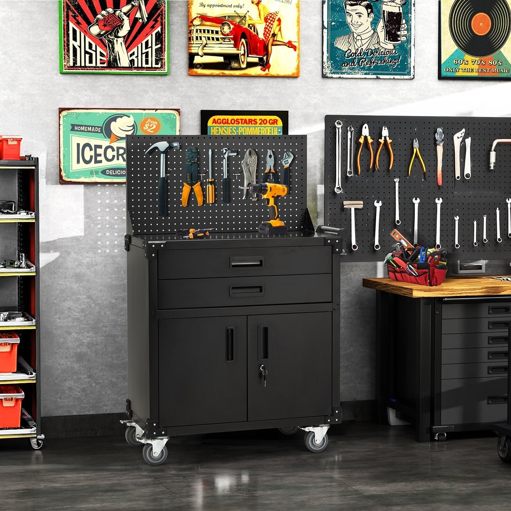 Danrelax 51.8" Mobile Workbench with Pegboard & Drawers