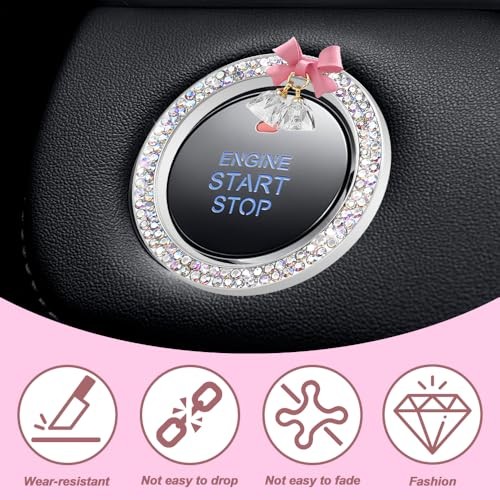 Car Push Start Button Cover Ring, Engine Start Button Cover, Cute Bow Bling Ab