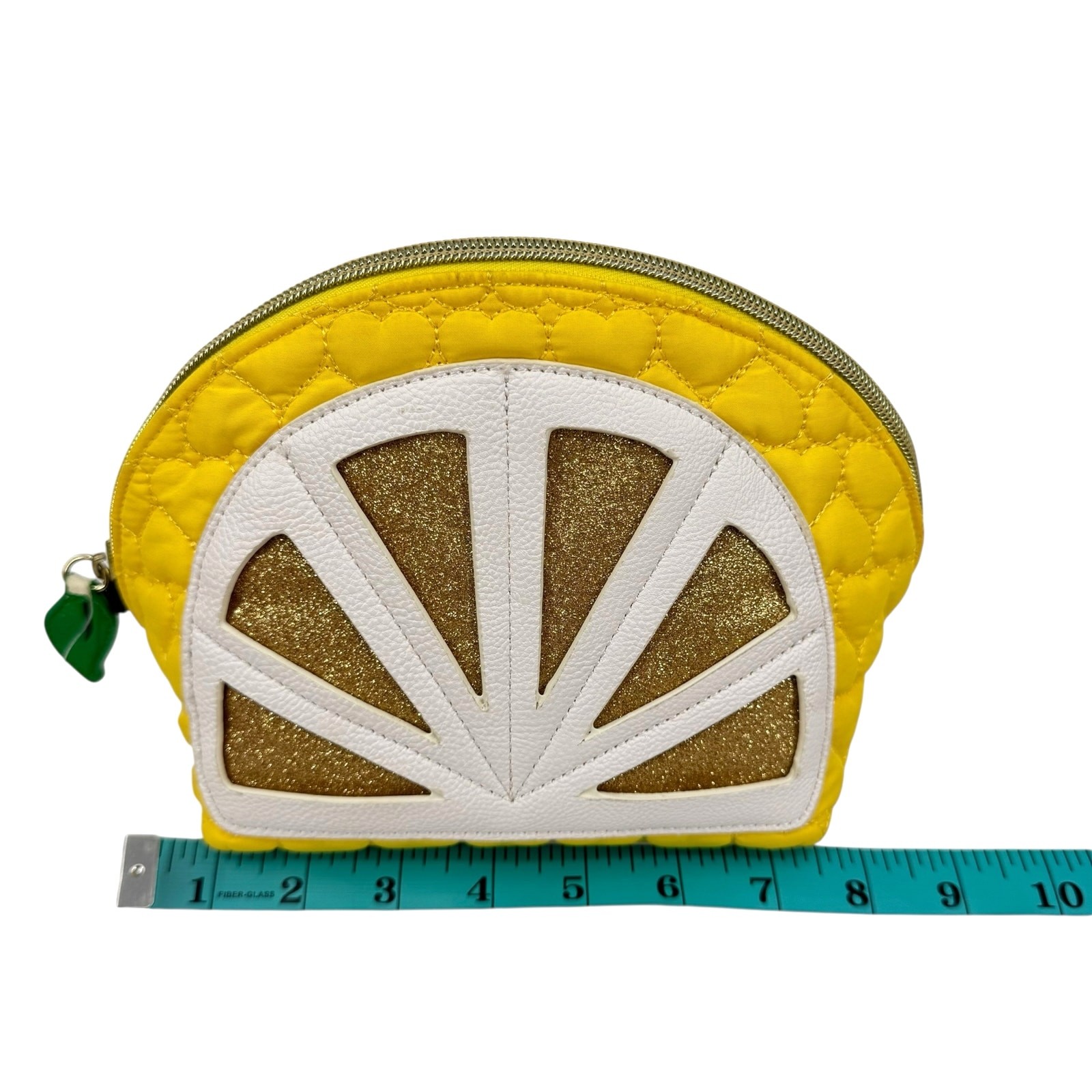 Betsey Johnson NEW Lemon Slice Heart Quilted Zipper Travel Cosmetic Bag Pouch