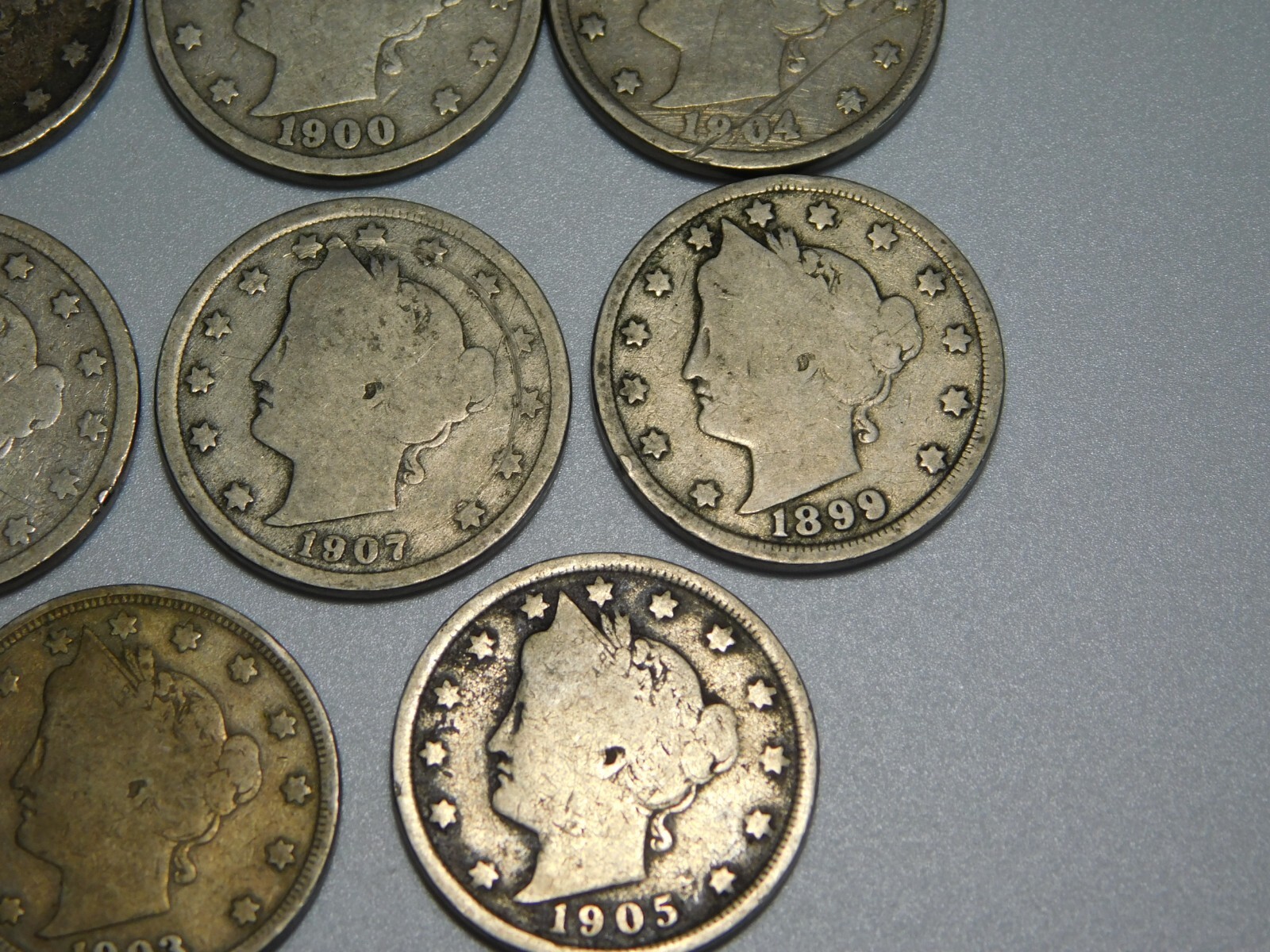 11 LIBERTY HEAD V NICKELS US COIN LOT 1899 1900-01-02-03-04-05-07-08-10-11