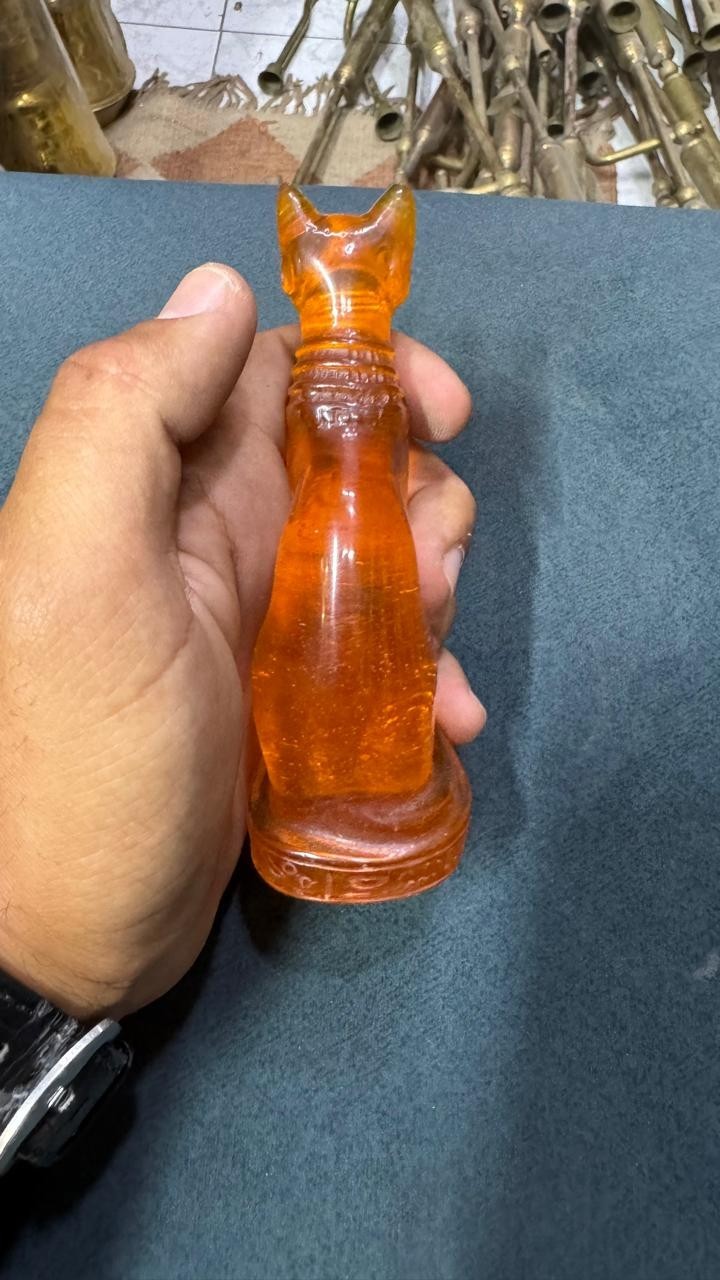 RARE ANCIENT EGYPTIAN ANTIQUITIES Statue Goddess Bastet Cat Made Amber Stone BC