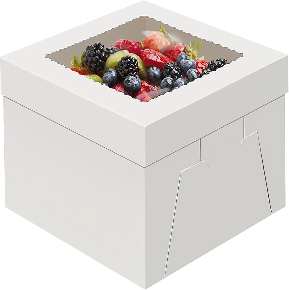 12X12X8 Inch Cake Boxes, 4 Pack with Window, White Disposable Bakery Boxes fo...