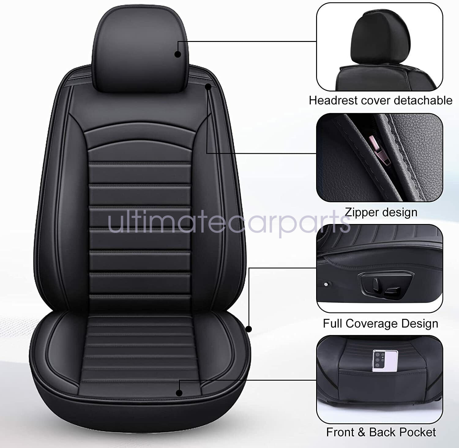 Leather Seat Covers Full Set 5-Sits Front & Rear Cushion Accessories For Honda
